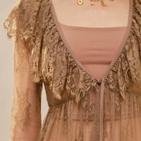 Long Ruffle Sheer Lace Duster