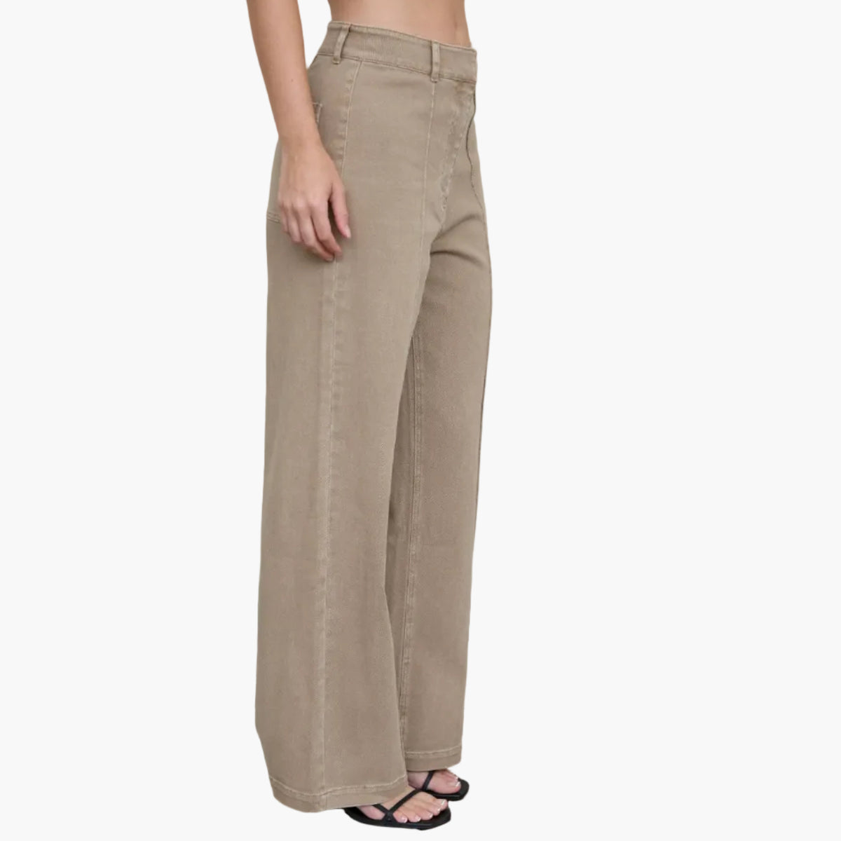Mocha Front Seam Wide Leg Denim Pants