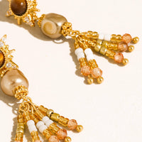 Lalique 18K Gold Vintage Pearl Sunburst Drop Earrings
