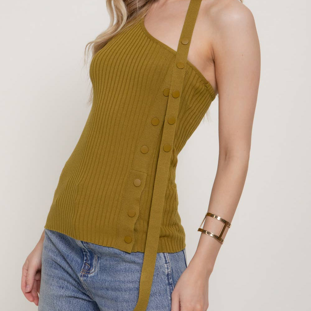 Sleeveless Halter Neck Snap Button Detail Sweater Top