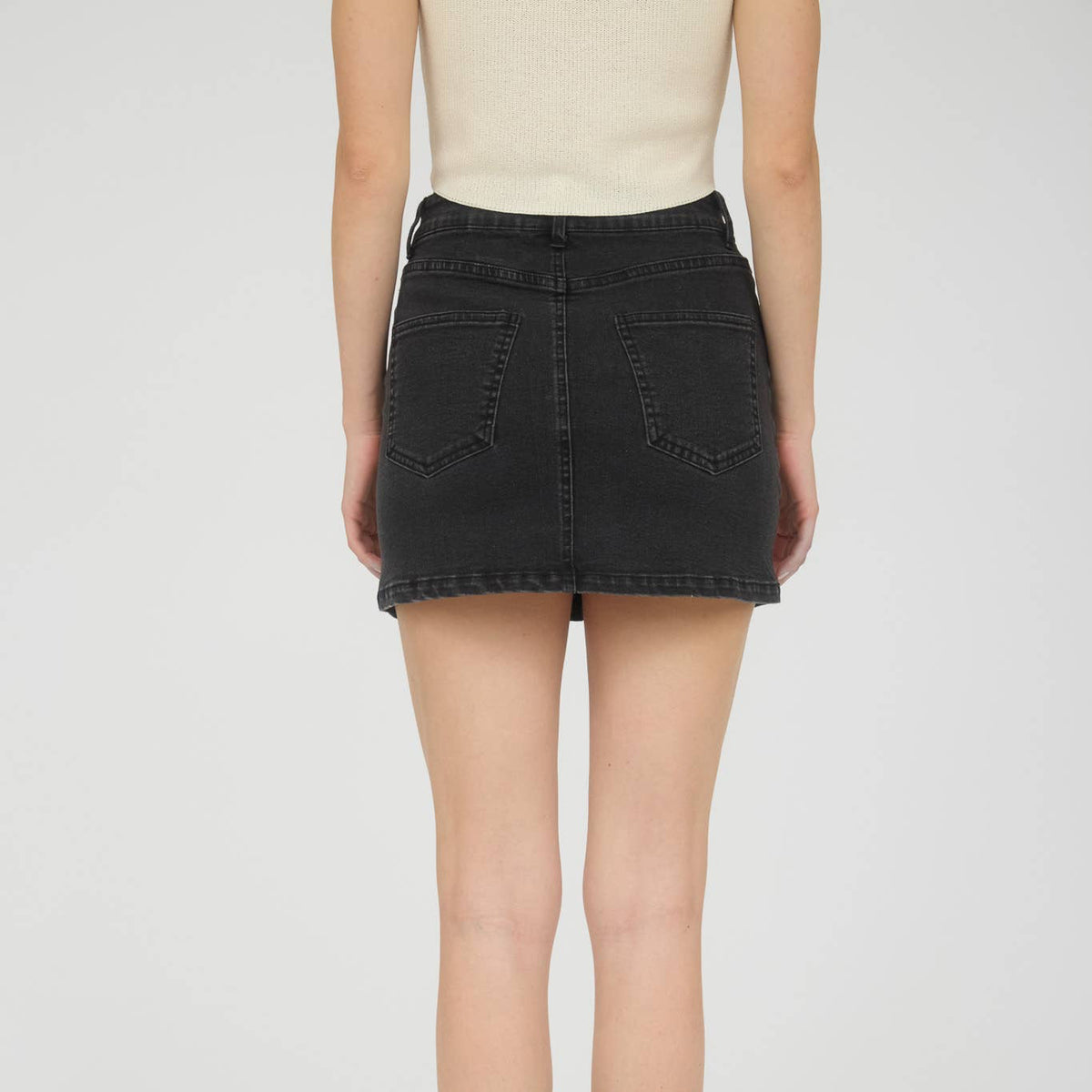 Black Stud Detail Denim Mini Skirt