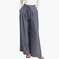 Light Navy Pleated Wide-Leg Pants
