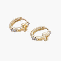 14K Gold Filled Open Cross Outline Micro Paved CZ Huggie Earrings
