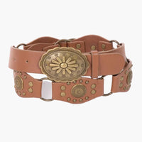 Brown Oval Concho Disc Vegan Leather Link Belt
