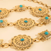 Gold Turquoise Western Round Concho Disc Chain Belt