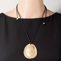 Adjustable Cord Oval Metal Disc Pendant Necklace