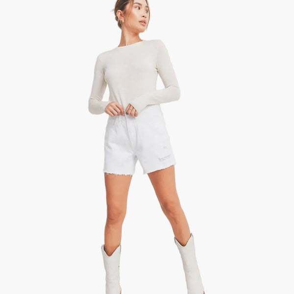 White High Rise Simple Distressed Short