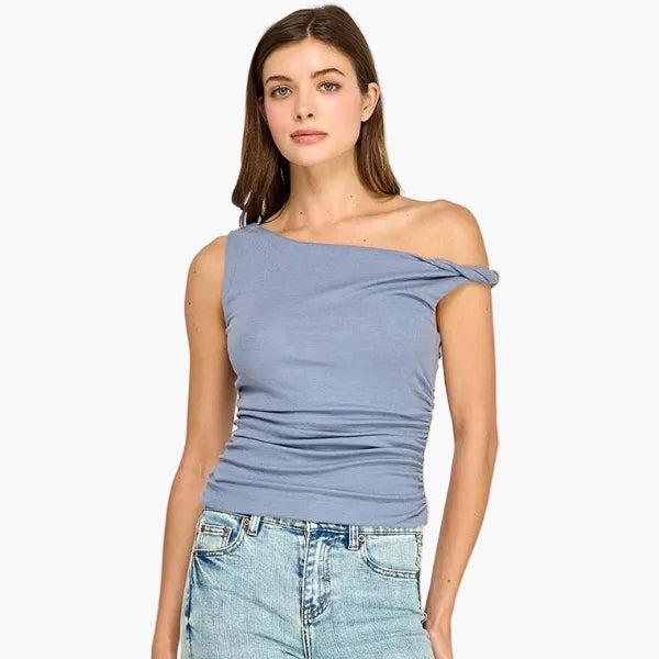 Blue One Shoulder Fitted Top