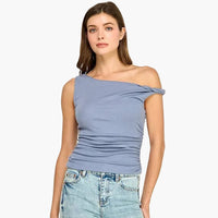 Blue One Shoulder Fitted Top