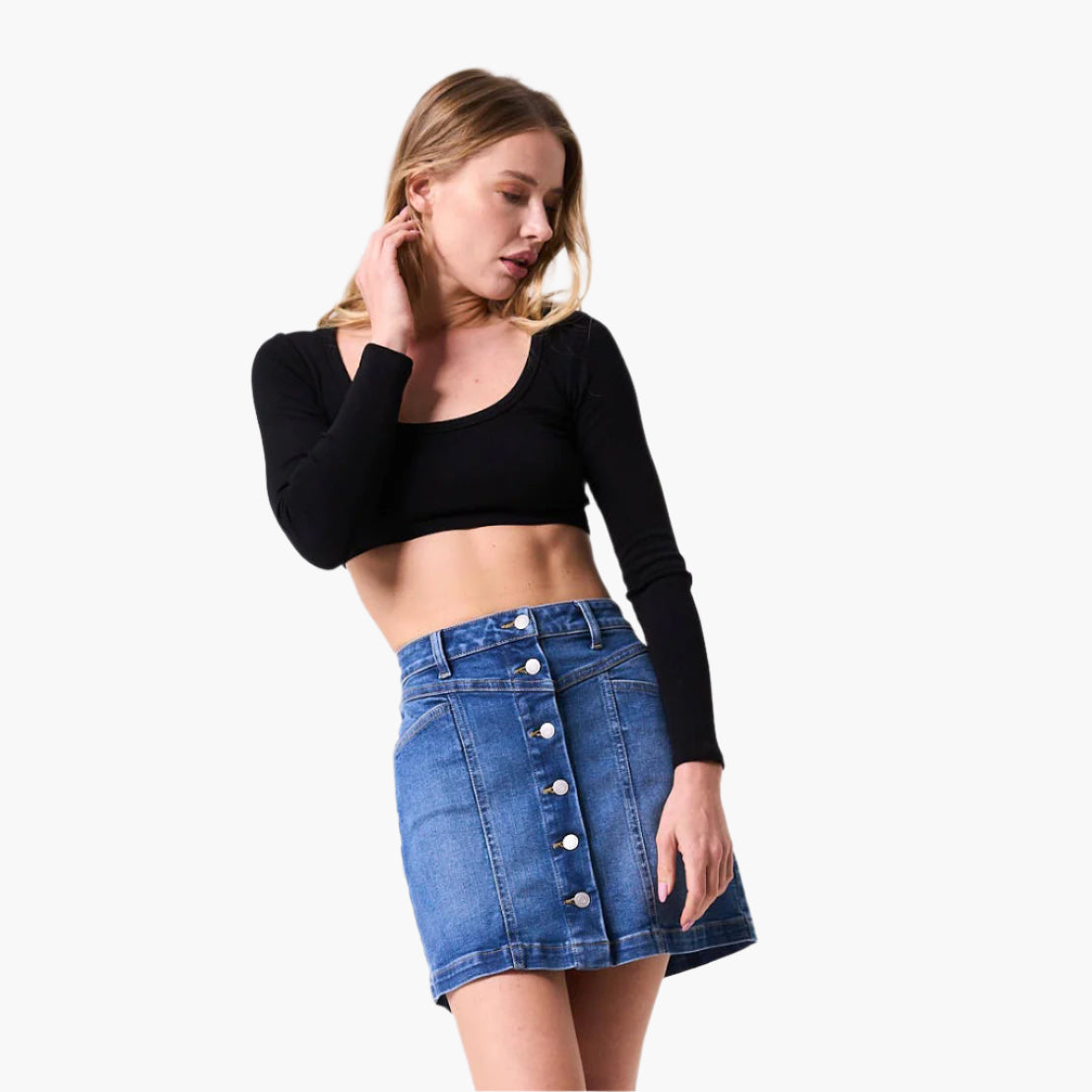 High Waisted Denim Mini Skirt