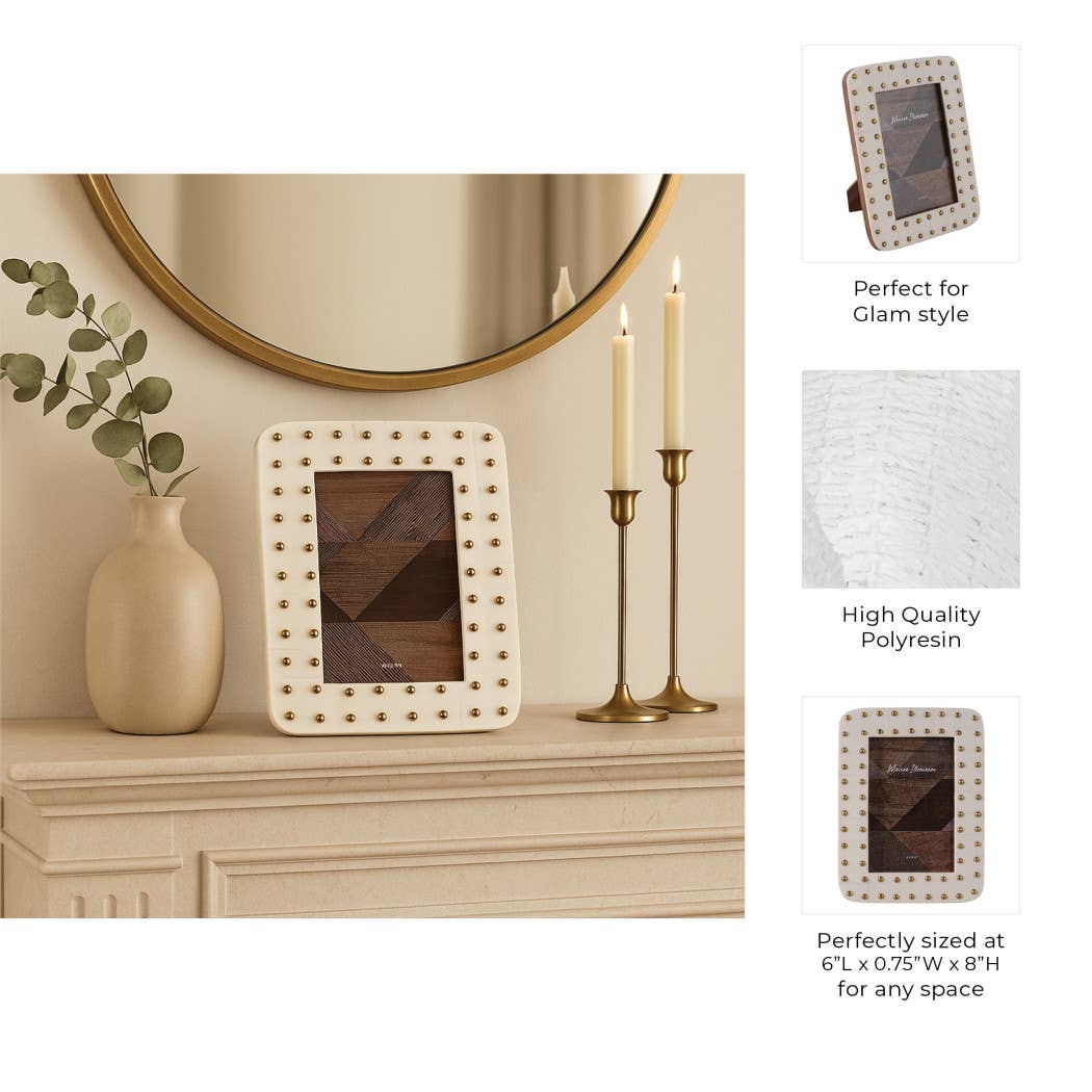 Ivory/Gold Resin Brass Dot Picture Frame - 4x6 in.