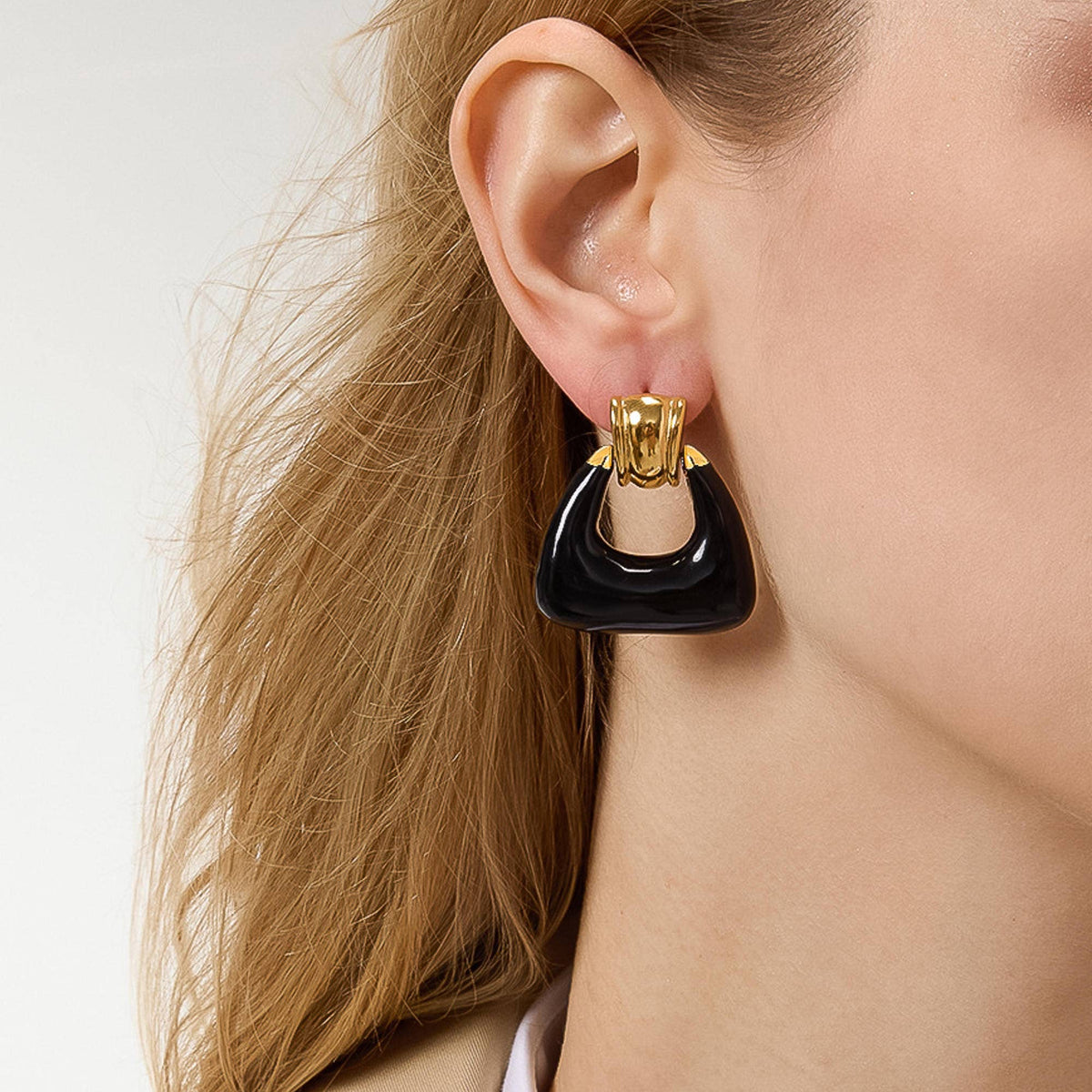 Janelle 18K Gold Non-Tarnish Enamel Geometric Drop Earrings