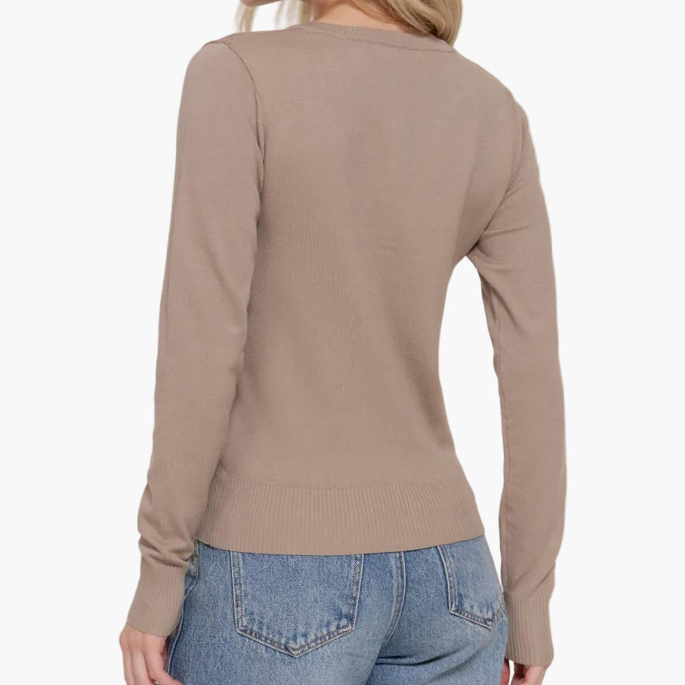 Long Sleeve Round Neck Button Down Sweater Cardigan