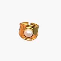 18K Gold Plated Pearl Inlaid Ring