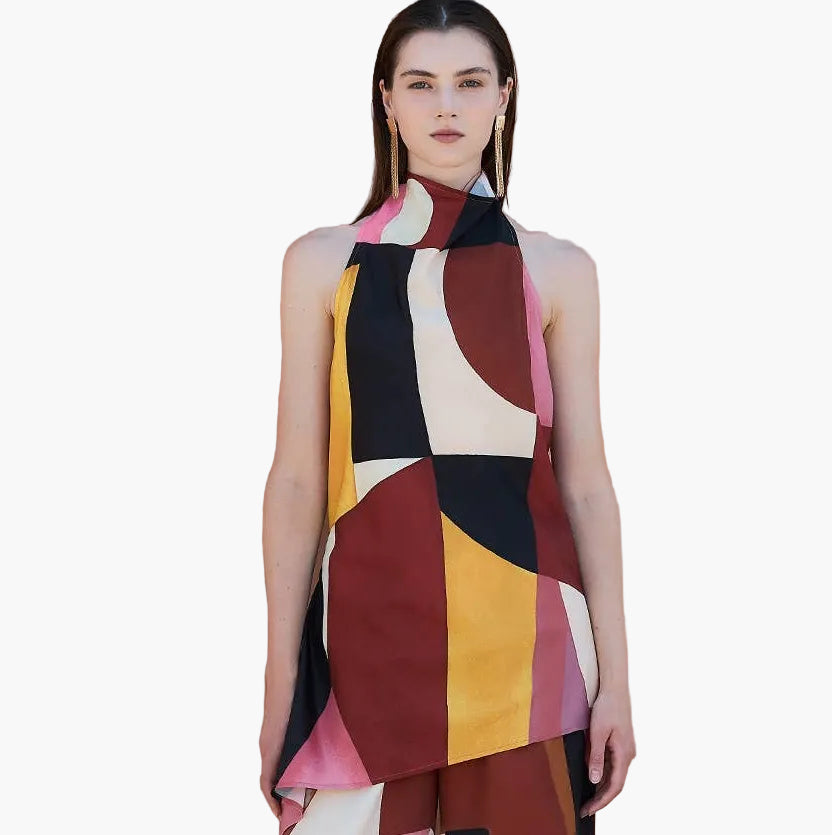Abstract Print Halter Top