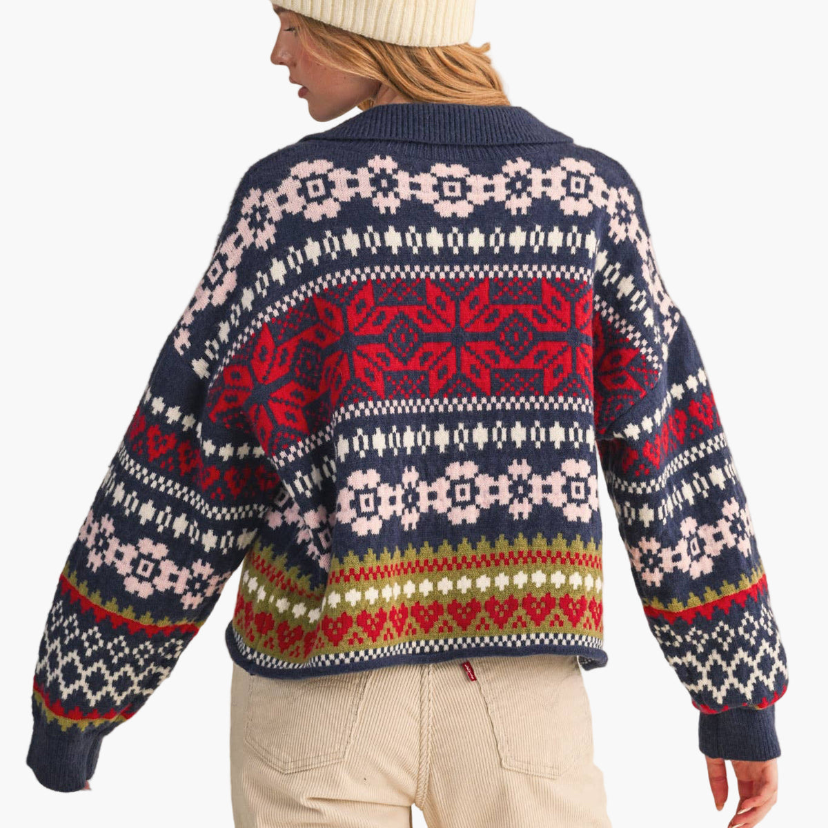 Navy Fair Isle Sweater Cardigan