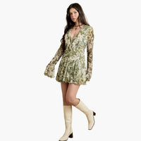 Green Floral Ruffle Mini Dress