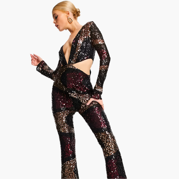 Vegas Kick Flare Sequin Jumpsuit