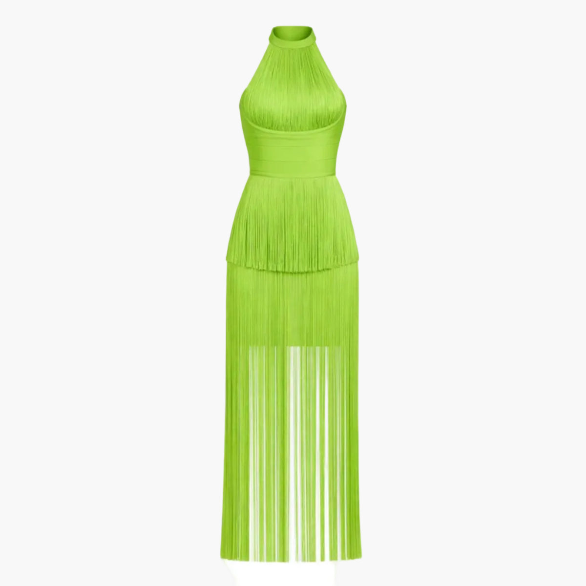 Lime Halter Fringe Dress