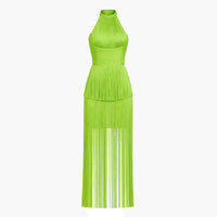 Lime Halter Fringe Dress