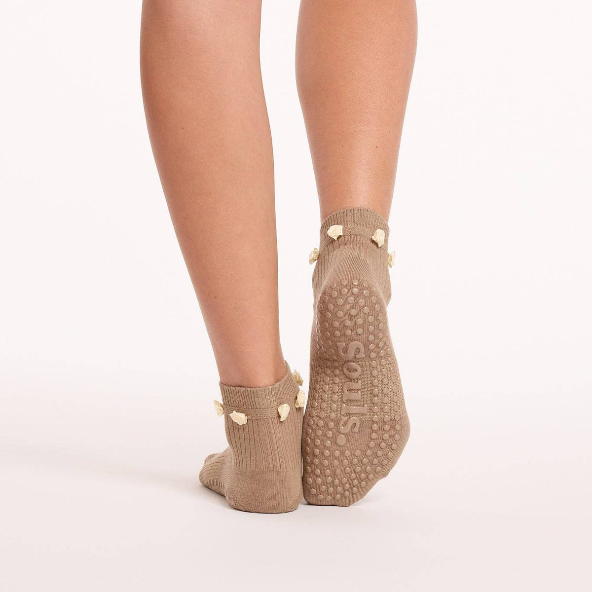 Brown Flower Grip Socks