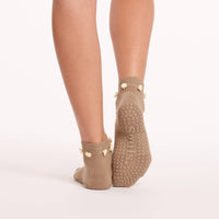 Brown Flower Grip Socks
