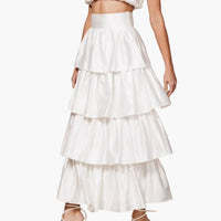 High Waisted Satin Tiered Maxi Skirt