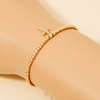Cz Pave Cross Charm Beaded Cord Bracelet