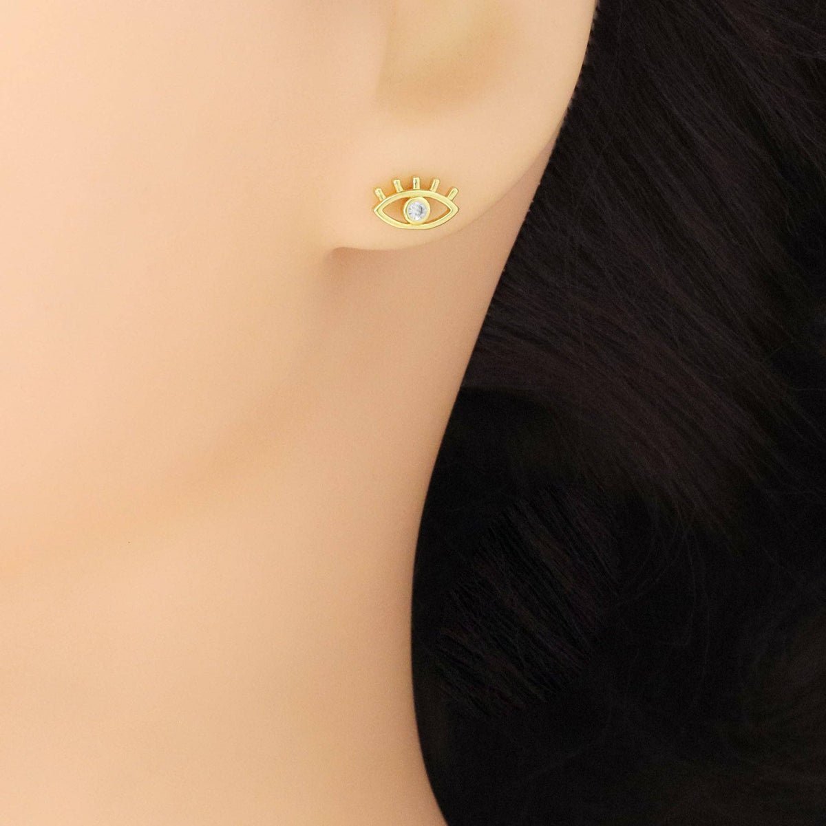 Gold & Cubic Zirconia Evil Eye Stud Earrings