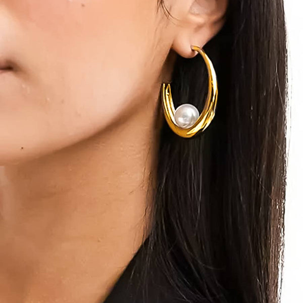 Antoine 18K Gold Non-Tarnish Hoop Pearl Earring