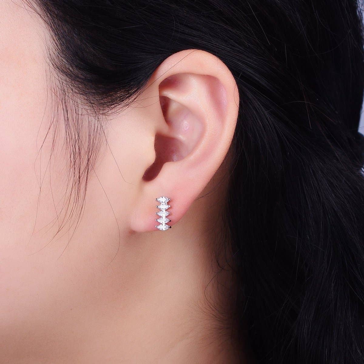 Silver Marquise Stud with CZ Stones