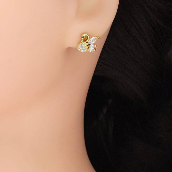 Swan Gold Stud Earrings
