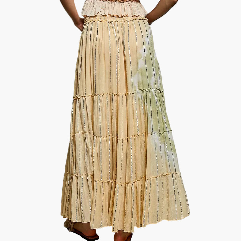 Smocked Waist Tassel Maxi Skirt