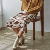 Woven Cow Print Satin Midi Skirt