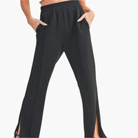 Wide Leg Scuba Pants with Side Slit