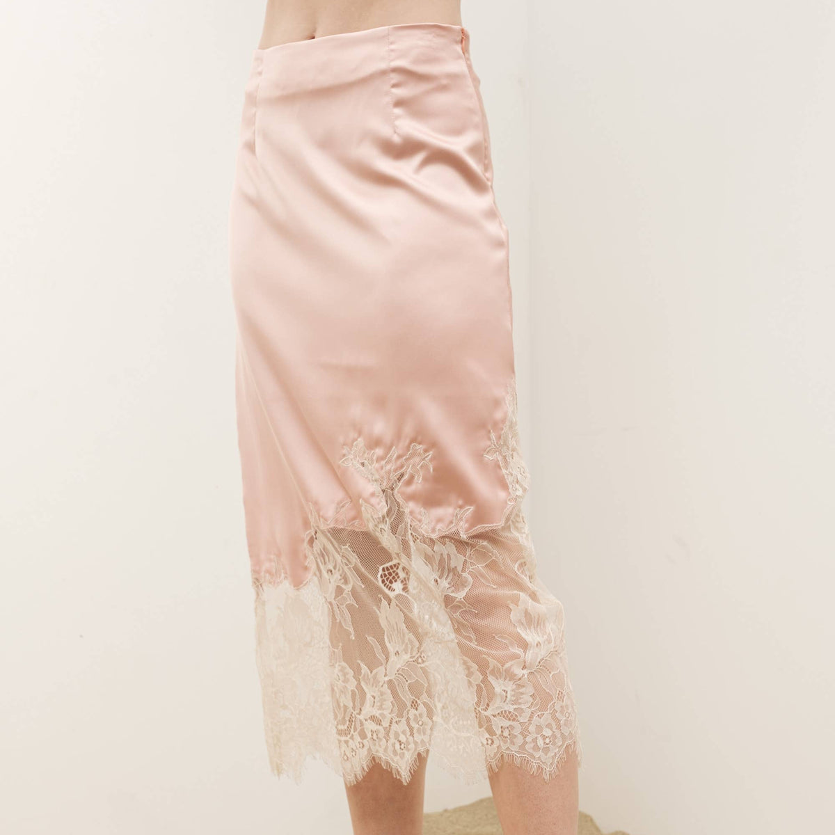 Satin and Lace Midi Skirt