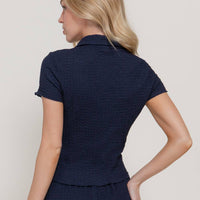 Textured Crinkle Button Down Knit Top