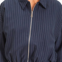 Navy Pinstripe Bubble Hem Jacket