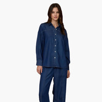 Collared Button Down Stud Detail Denim Shirt