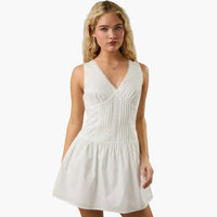 V Neck Line White Poplin Mini Dress