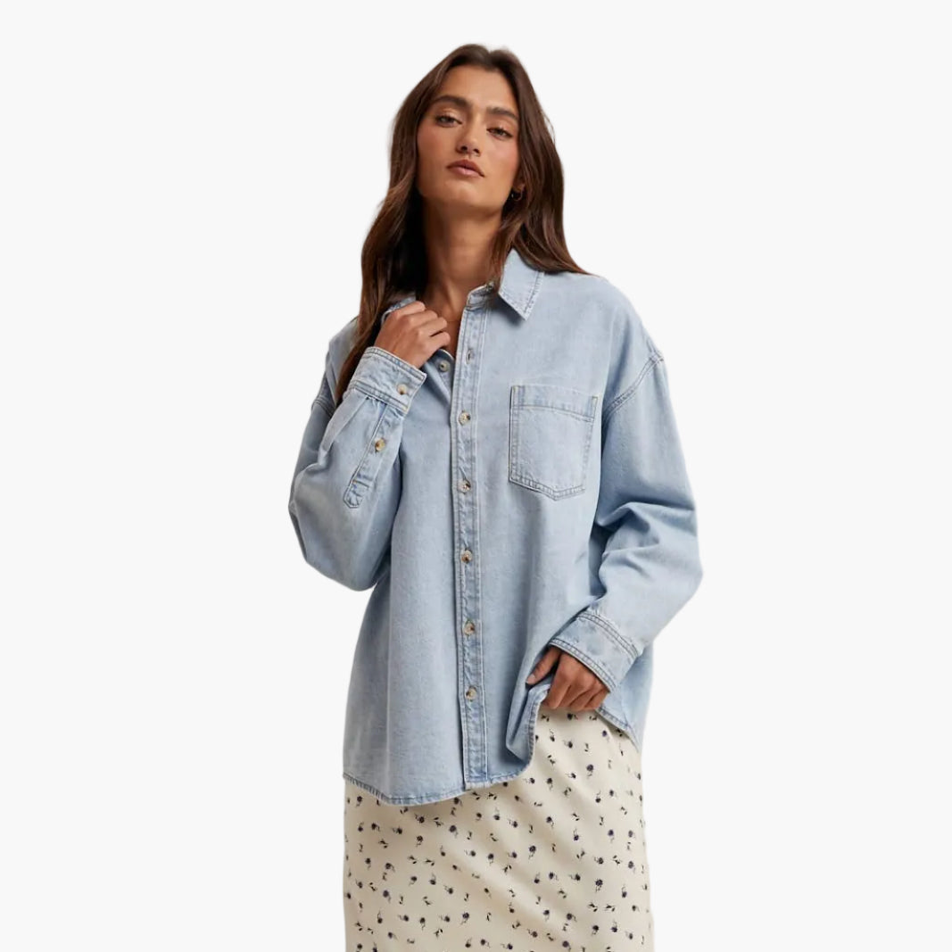 Light Denim Washed Button Up Shirt