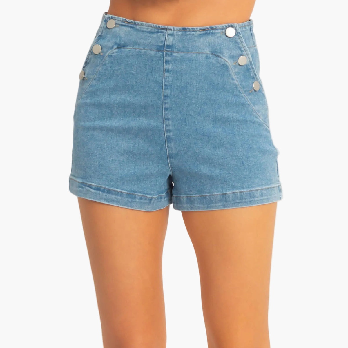 Button-Detail Denim Shorts
