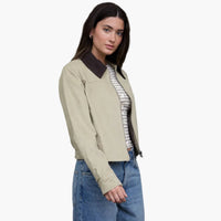 Khaki Contrast Corduroy Collar Zip Up Jacket