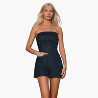 Strapless Dark Wash Denim Romper
