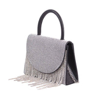 Black Square Handbag with Rhinestone Fringe