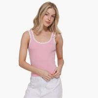 Sleeveless Square Neck with Scallop Pearl Sweater Knit Top