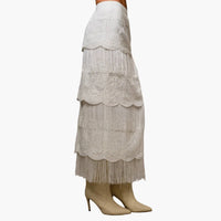 Tiered Western Lace & Fringe Maxi Skirt