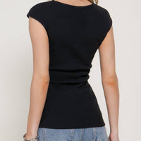 Cap Sleeve Cotton Asymmetric Knit Top