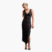 Black Side Slit Satin Dress