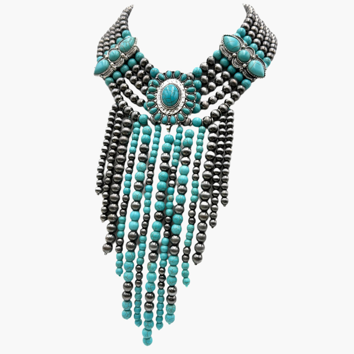 Western Fringe Navajo Turquoise Statement Necklace